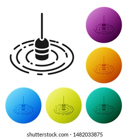 Black Fishing float in water icon isolated on white background. Fishing tackle. Set icons colorful circle buttons. Vector Illustration