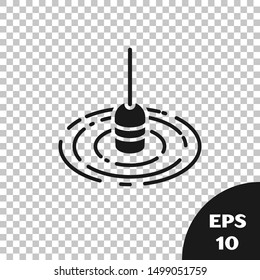 Black Fishing float in water icon isolated on transparent background. Fishing tackle.  Vector Illustration