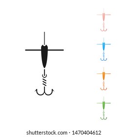 Black Fishing hook and float icon isolated on white background. Fishing tackle. Set icons colorful. Vector Illustration