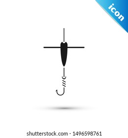 Black Fishing hook and float icon isolated on white background. Fishing tackle.  Vector Illustration