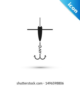 Black Fishing hook and float icon isolated on white background. Fishing tackle.  Vector Illustration