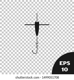 Black Fishing hook and float icon isolated on transparent background. Fishing tackle.  Vector Illustration