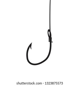 Black fishing hook icon flat isolated on white background.