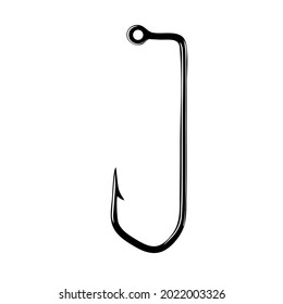 Black fishing hook icon flat isolated on white background. Vector Illustration.