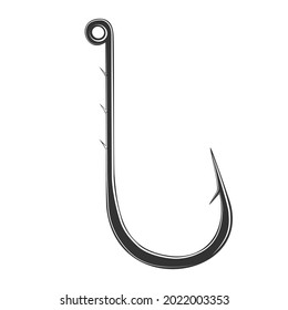 Black fishing hook icon flat isolated on white background. Vector Illustration.