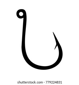 Black fishing hook icon flat isolated on white background. Vector Illustration.