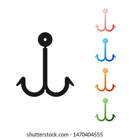 Black Fishing hook icon isolated on white background. Fishing tackle. Set icons colorful. Vector Illustration