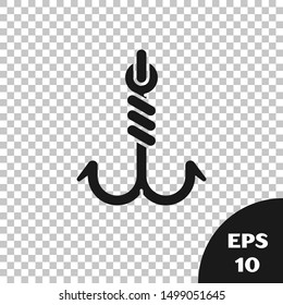 Black Fishing hook icon isolated on transparent background. Fishing tackle.  Vector Illustration