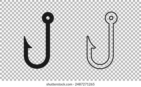 Black Fishing hook icon isolated on transparent background. Fishing tackle.  Vector