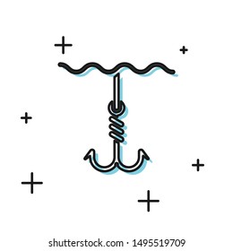 Black Fishing hook under water icon isolated on white background. Fishing tackle.  Vector Illustration