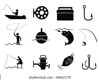 black fishing icons set