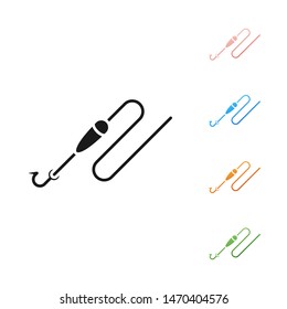 Black Fishing line with hook and float icon isolated on white background. Fishing tackle. Set icons colorful. Vector Illustration