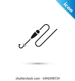 Black Fishing line with hook and float icon isolated on white background. Fishing tackle.  Vector Illustration