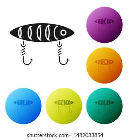 Black Fishing lure icon isolated on white background. Fishing tackle. Set icons colorful circle buttons. Vector Illustration