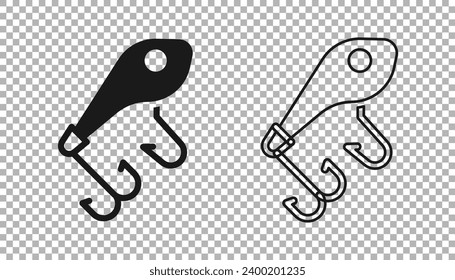 Black Fishing lure icon isolated on transparent background. Fishing tackle.  Vector