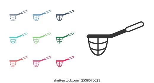 Black Fishing net icon isolated on white background. Fishing tackle. Set icons colorful. Vector