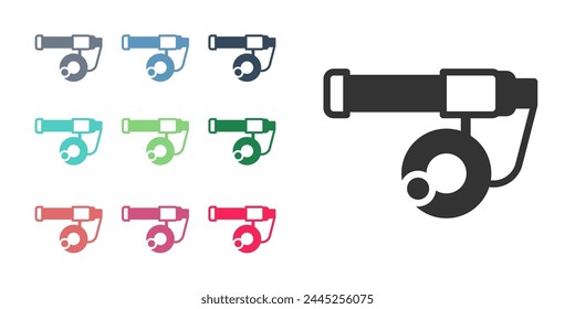 Black Fishing rod icon isolated on white background. Catch a big fish. Fishing equipment and fish farming topics. Set icons colorful. Vector
