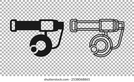 Black Fishing rod icon isolated on transparent background. Catch a big fish. Fishing equipment and fish farming topics.  Vector