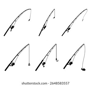 Silhuetas de ícone de vara de pesca preta para elementos de design ao ar livre e angular
