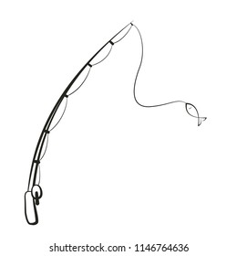 Black fishing rod on white background. Abstract icon. Vector illustration. Tools for angling.