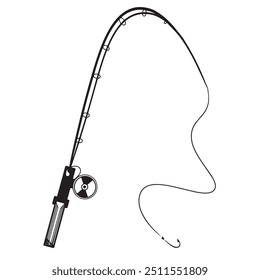 black fishing rod silhouette vector, vector hobby tool fishing rod