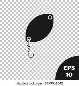 Black Fishing spoon icon isolated on transparent background. Fishing baits in shape of fish. Fishing tackle.  Vector Illustration