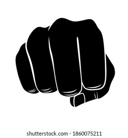 Black Fist Isolated on White Background. Thin Line Icon for Website Design. A Realistic Black and White Sketch