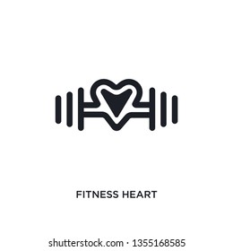 black fitness heart isolated vector icon. simple element illustration from gym and fitness concept vector icons. fitness heart editable logo symbol design on white background. can be use for web and