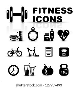 Black fitness icon set isolated on white