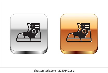 Black Fitness sneakers shoes for training, running icon isolated on white background. Sport shoes. Silver and gold square buttons. Vector