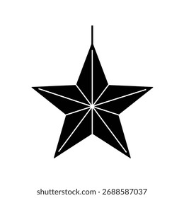 Estrella negra de cinco puntas con líneas geométricas sobre un fondo blanco
