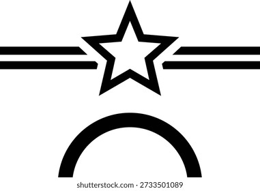 Estrela preta de cinco pontas com linhas horizontais acima da forma crescente estrela preta