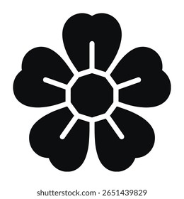 Black five-petal flower icon on white background geometric design simple minimalist style