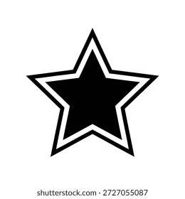 Black five-pointed star with white and black outline isolated on white background