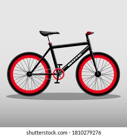 Black fixed gear bicycle Isolated on gray. Road bike with red wheels. Extreme bike. 
