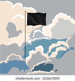 bandera negra encima de las nubes grises