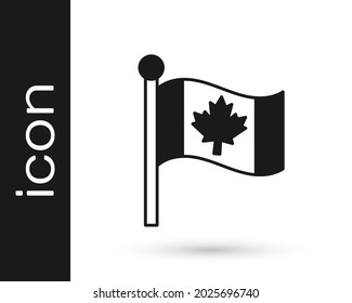 Black Flag of Canada icon isolated on white background. North America country flag on flagpole.  Vector