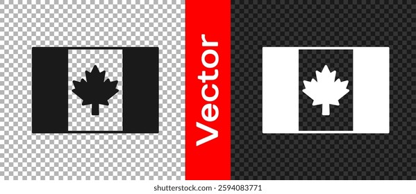Black Flag of Canada icon isolated on transparent background. North America country flag on flagpole.  Vector