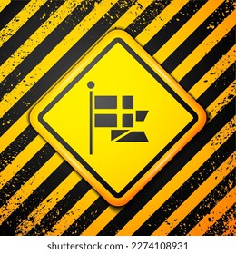 Black Flag of England on flagpole icon isolated on yellow background. Warning sign. Vector