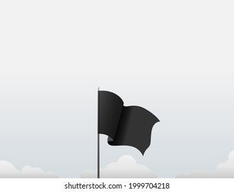 The black flag flutters on the pole that stands tall under the white sky