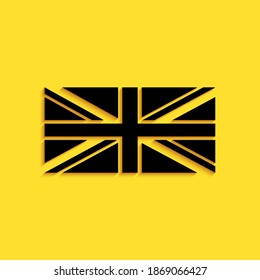 Black Flag of Great Britain icon isolated on yellow background. UK flag sign. Official United Kingdom flag sign. British symbol. Long shadow style. Vector.