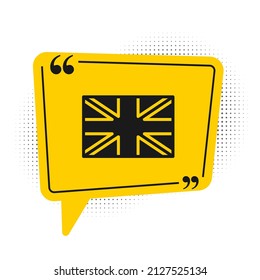 Black Flag of Great Britain icon isolated on white background. UK flag sign. Official United Kingdom flag. British symbol. Yellow speech bubble symbol. Vector