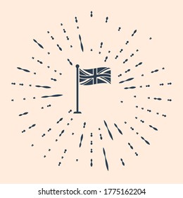 Black Flag Of Great Britain On Flagpole Icon Isolated On Beige Background. UK Flag Sign. Official United Kingdom Flag Sign. British Symbol. Abstract Circle Random Dots. Vector Illustration