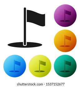 Black Flag icon isolated on white background. Location marker symbol. Set icons colorful circle buttons. Vector Illustration