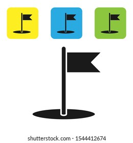 Black Flag icon isolated on white background. Location marker symbol. Set of colorful square icon buttons. Vector Illustration