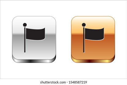 Black Flag icon isolated on white background. Location marker symbol. Silver-gold square button. Vector Illustration
