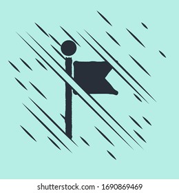 Black Flag icon isolated on green background. Location marker symbol. Glitch style. Vector Illustration