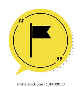 Black Flag icon isolated on white background. Location marker symbol. Yellow speech bubble symbol. Vector.