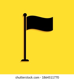 Black Flag icon isolated on yellow background. Location marker symbol. Long shadow style. Vector.