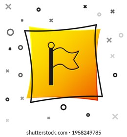 Black Flag icon isolated on white background. Victory, winning and conquer adversity concept. Yellow square button. Vector